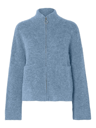 Selected Femme SlfSia Ras LS Knit Zipper Cardigan Endless Sky